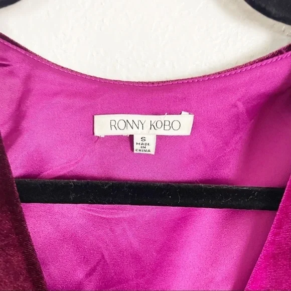 Ronny Kobo Carol Velvet V Neck Mini Dress Pink Cocktail Party Holiday Casual